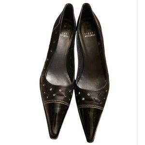 Vtg Y2K Stuart Weitzman Black Perforated Pointed Toe Pumps